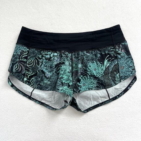 Lululemon Run Speed Up Shorts 2.5” 4-way Memoir Multi Green Black Print 6 Reg - Picture 1 of 7